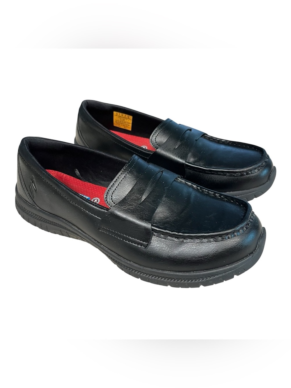 Skechers Black Leather Penny Loafers Womens Sz 10 Slip Resistant Work Shoes EUC